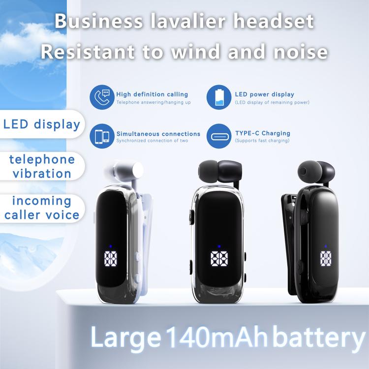 K88 Business Lavalier Single Ear Bluetooth Earphones(White Silver) by bashfashion