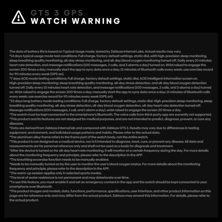 Zeblaze GTS 3 GPS 2.01 inch Screen Health & Fitness Smart Watch 3 ATM Waterproof(Space Gray) by Zeblaze