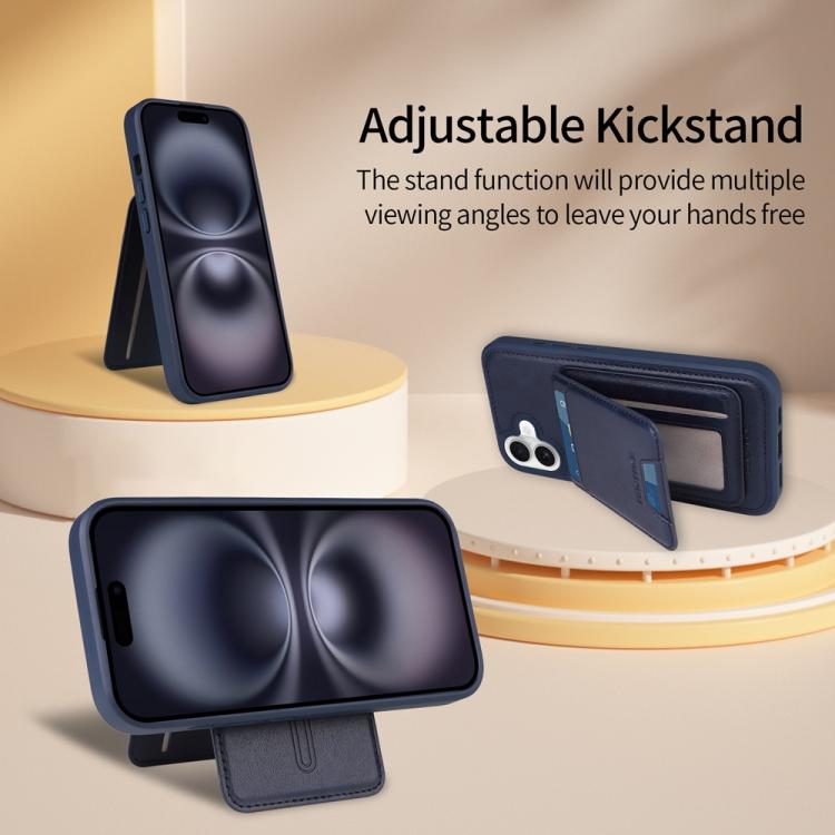 For iPhone 16 Plus BETOPNICE Vertical Flip Detachable MagSafe Wallet Phone Case(Blue) by BETOPNICE