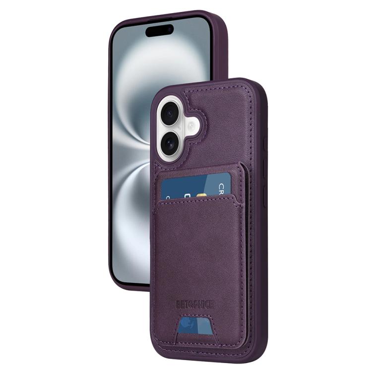 For iPhone 16 BETOPNICE Vertical Flip Detachable MagSafe Wallet Phone Case(Purple) by BETOPNICE