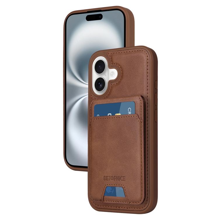 For iPhone 16 BETOPNICE Vertical Flip Detachable MagSafe Wallet Phone Case(Brown) by BETOPNICE