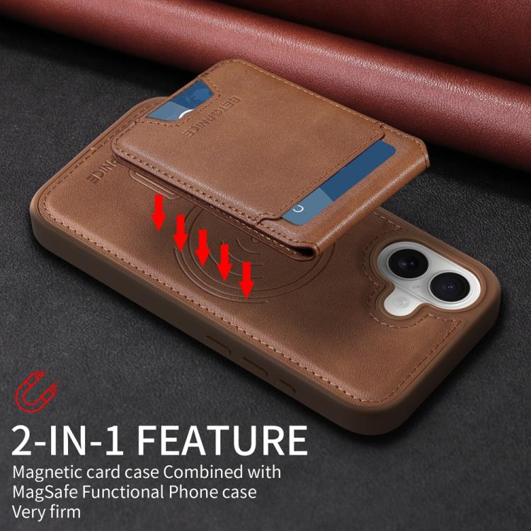 For iPhone 16 BETOPNICE Vertical Flip Detachable MagSafe Wallet Phone Case(Brown) by BETOPNICE