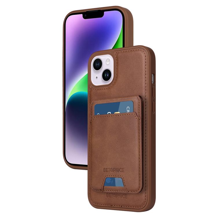 For iPhone 14 Plus BETOPNICE Vertical Flip Detachable MagSafe Wallet Phone Case(Brown) by BETOPNICE