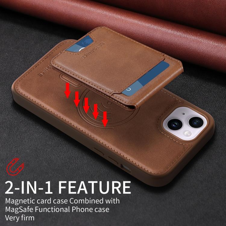 For iPhone 14 Plus BETOPNICE Vertical Flip Detachable MagSafe Wallet Phone Case(Brown) by BETOPNICE