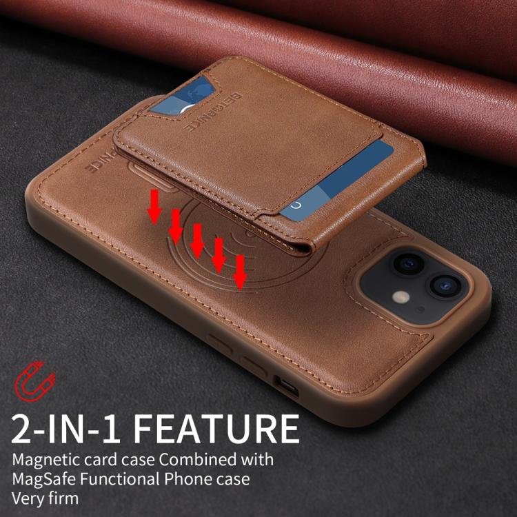 For iPhone 12 / 12 Pro BETOPNICE Vertical Flip Detachable MagSafe Wallet Phone Case(Brown) by BETOPNICE