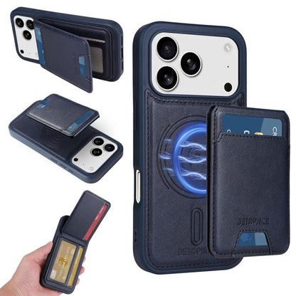 For iPhone 17 Pro BETOPNICE Vertical Flip Detachable MagSafe Wallet Phone Case(Blue) by BETOPNICE