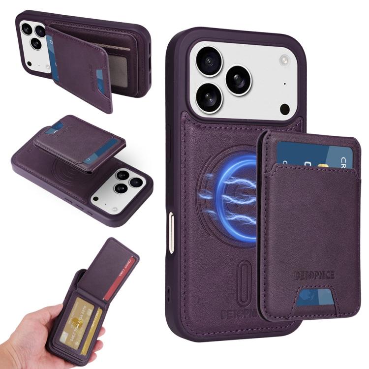 For iPhone 17 Pro BETOPNICE Vertical Flip Detachable MagSafe Wallet Phone Case(Purple) by BETOPNICE