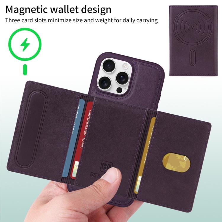 For iPhone 16 Pro Max BETOPNICE Horizontal Flip Detachable MagSafe Wallet Phone Case(Purple) by BETOPNICE