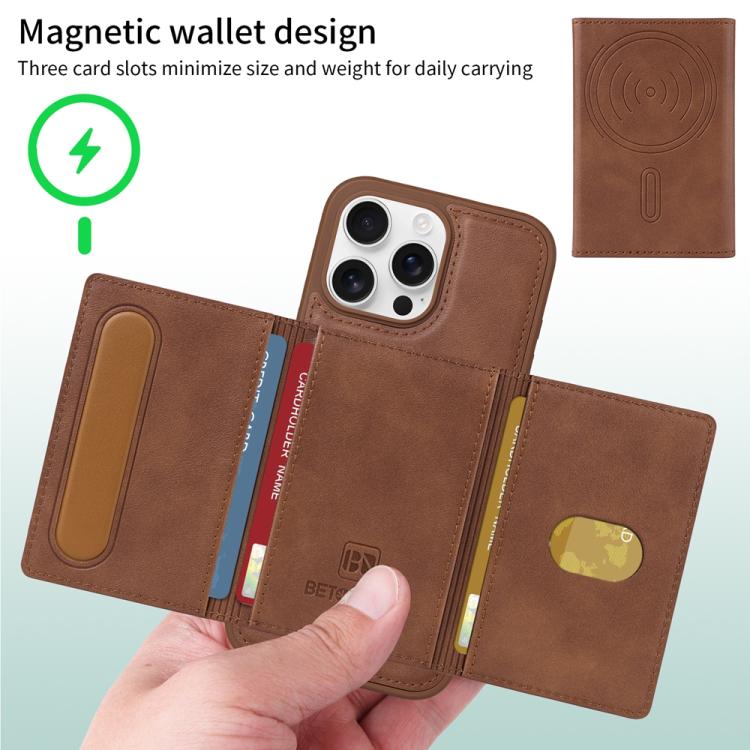 For iPhone 16 Pro Max BETOPNICE Horizontal Flip Detachable MagSafe Wallet Phone Case(Brown) by BETOPNICE