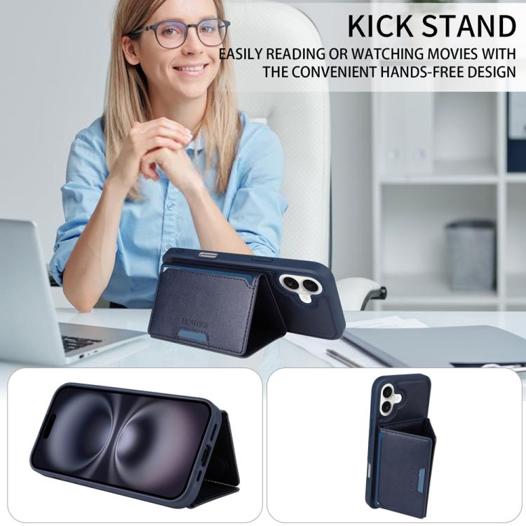 For iPhone 16 Plus BETOPNICE Horizontal Flip Detachable MagSafe Wallet Phone Case(Blue) by BETOPNICE