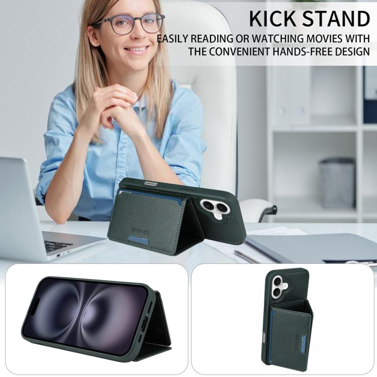 For iPhone 16 Plus BETOPNICE Horizontal Flip Detachable MagSafe Wallet Phone Case(Green) by BETOPNICE