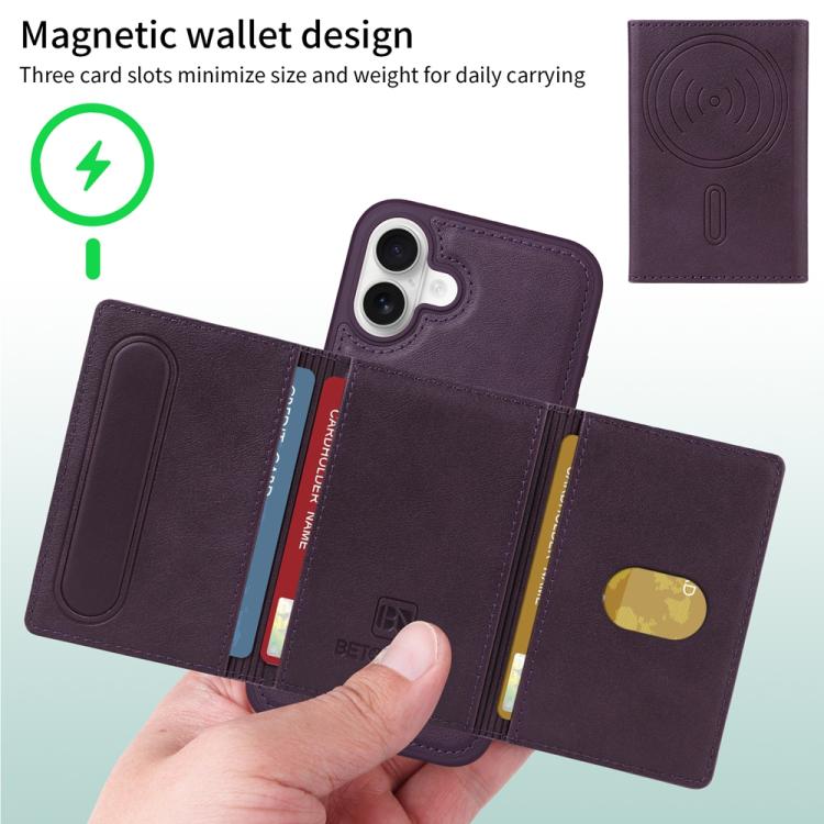 For iPhone 16 Plus BETOPNICE Horizontal Flip Detachable MagSafe Wallet Phone Case(Purple) by BETOPNICE