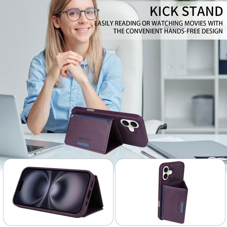 For iPhone 16 Plus BETOPNICE Horizontal Flip Detachable MagSafe Wallet Phone Case(Purple) by BETOPNICE