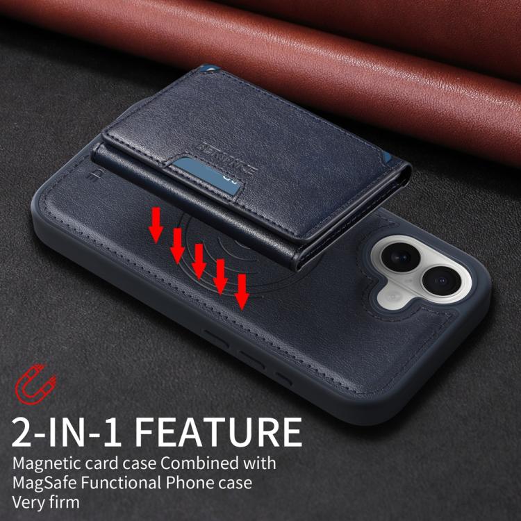 For iPhone 16 BETOPNICE Horizontal Flip Detachable MagSafe Wallet Phone Case(Blue) by BETOPNICE