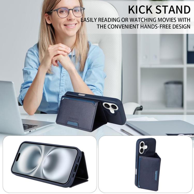 For iPhone 16 BETOPNICE Horizontal Flip Detachable MagSafe Wallet Phone Case(Blue) by BETOPNICE