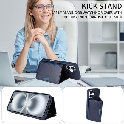 For iPhone 16 BETOPNICE Horizontal Flip Detachable MagSafe Wallet Phone Case(Blue) by BETOPNICE