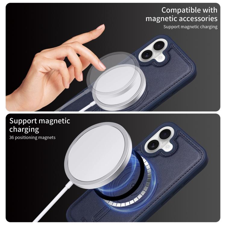 For iPhone 16 BETOPNICE Horizontal Flip Detachable MagSafe Wallet Phone Case(Blue) by BETOPNICE