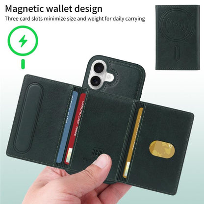 For iPhone 16 BETOPNICE Horizontal Flip Detachable MagSafe Wallet Phone Case(Green) by BETOPNICE