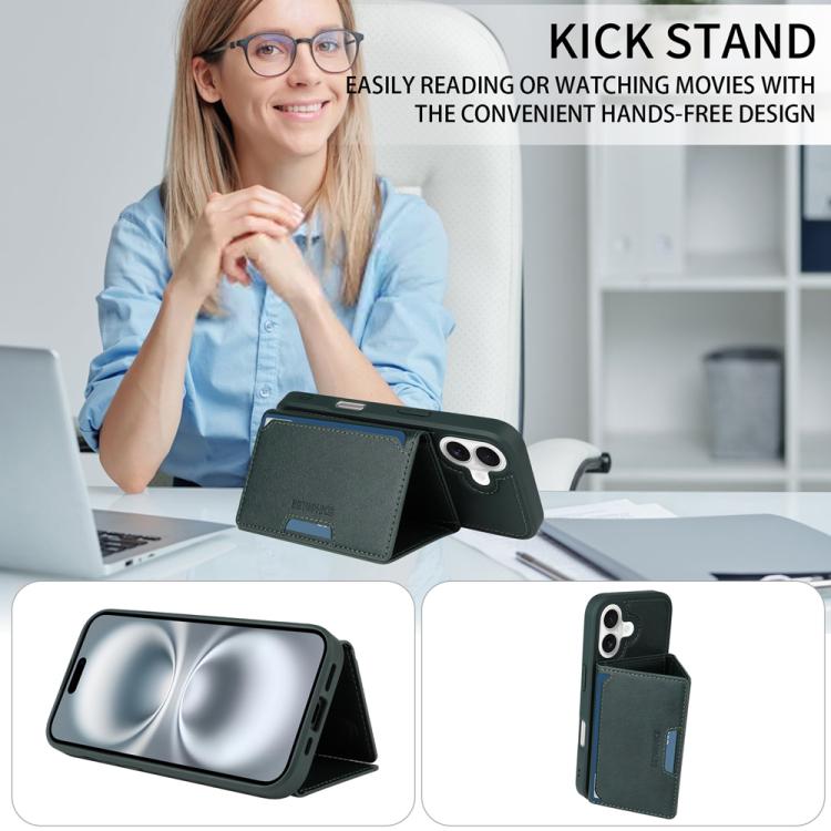 For iPhone 16 BETOPNICE Horizontal Flip Detachable MagSafe Wallet Phone Case(Green) by BETOPNICE