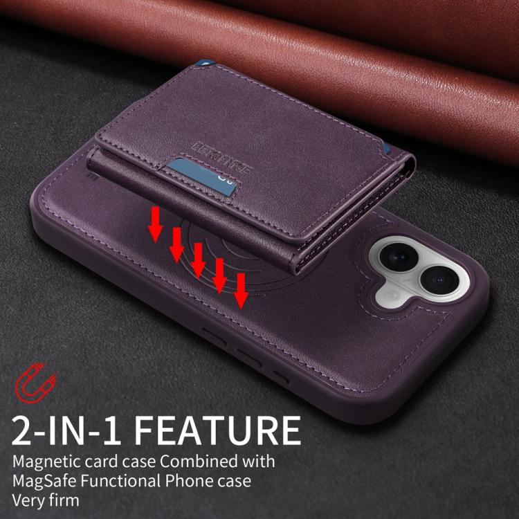For iPhone 16 BETOPNICE Horizontal Flip Detachable MagSafe Wallet Phone Case(Purple) by BETOPNICE