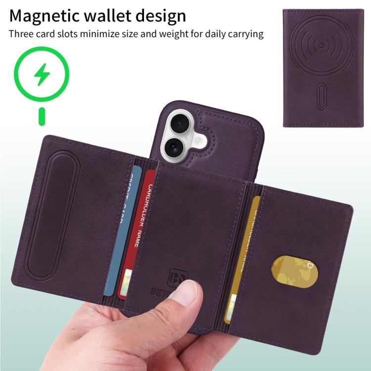For iPhone 16 BETOPNICE Horizontal Flip Detachable MagSafe Wallet Phone Case(Purple) by BETOPNICE