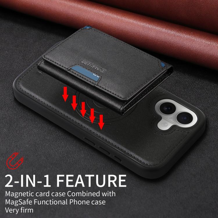 For iPhone 16 BETOPNICE Horizontal Flip Detachable MagSafe Wallet Phone Case(Black) by BETOPNICE