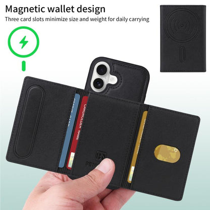 For iPhone 16 BETOPNICE Horizontal Flip Detachable MagSafe Wallet Phone Case(Black) by BETOPNICE
