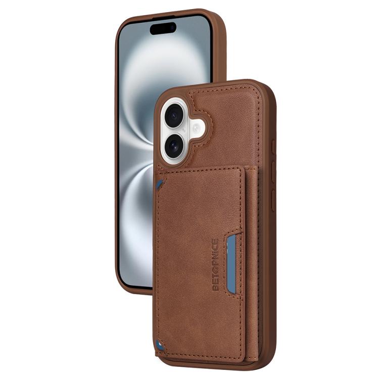 For iPhone 16 BETOPNICE Horizontal Flip Detachable MagSafe Wallet Phone Case(Brown) by BETOPNICE