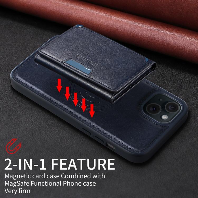 For iPhone 15 Plus BETOPNICE Horizontal Flip Detachable MagSafe Wallet Phone Case(Blue) by BETOPNICE