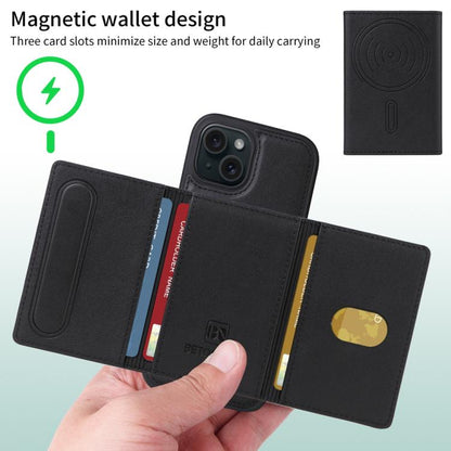 For iPhone 15 BETOPNICE Horizontal Flip Detachable MagSafe Wallet Phone Case(Black) by BETOPNICE