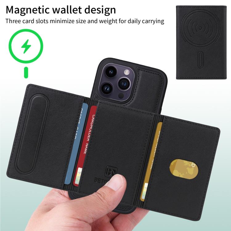 For iPhone 14 Pro Max BETOPNICE Horizontal Flip Detachable MagSafe Wallet Phone Case(Black) by BETOPNICE