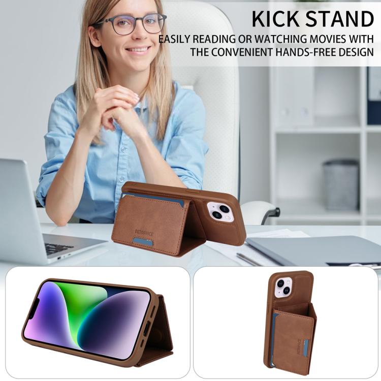 For iPhone 14 Plus BETOPNICE Horizontal Flip Detachable MagSafe Wallet Phone Case(Brown) by BETOPNICE