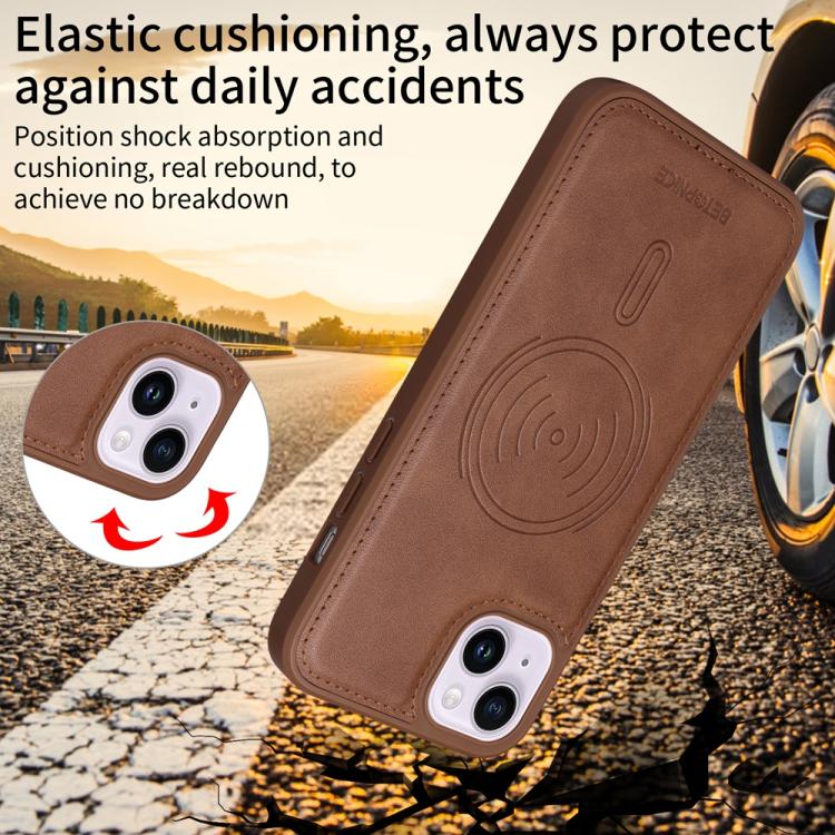 For iPhone 14 Plus BETOPNICE Horizontal Flip Detachable MagSafe Wallet Phone Case(Brown) by BETOPNICE