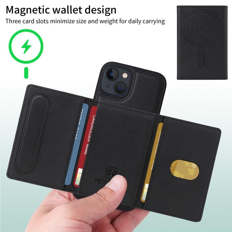 For iPhone 14 / 13 BETOPNICE Horizontal Flip Detachable MagSafe Wallet Phone Case(Black) by BETOPNICE