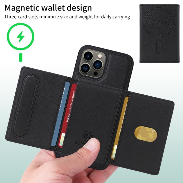 For iPhone 13 Pro Max BETOPNICE Horizontal Flip Detachable MagSafe Wallet Phone Case(Black) by BETOPNICE