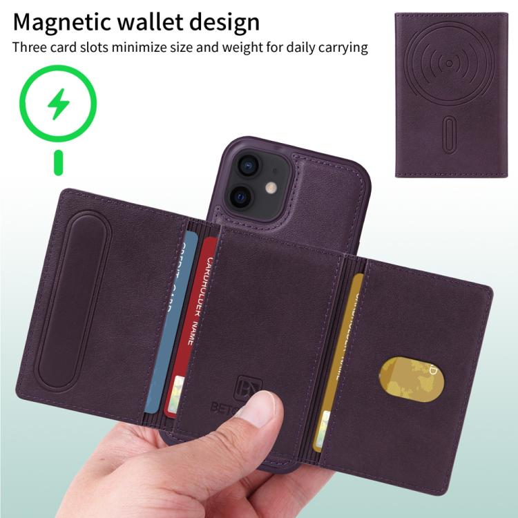 For iPhone 12 / 12 Pro BETOPNICE Horizontal Flip Detachable MagSafe Wallet Phone Case(Purple) by BETOPNICE