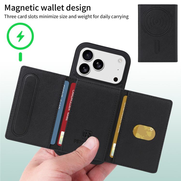 For iPhone 17 Pro BETOPNICE Horizontal Flip Detachable MagSafe Wallet Phone Case(Black) by BETOPNICE