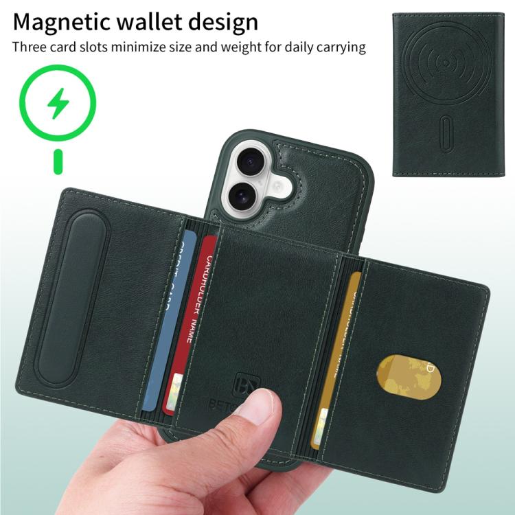 For iPhone 17 BETOPNICE Horizontal Flip Detachable MagSafe Wallet Phone Case(Green) by BETOPNICE