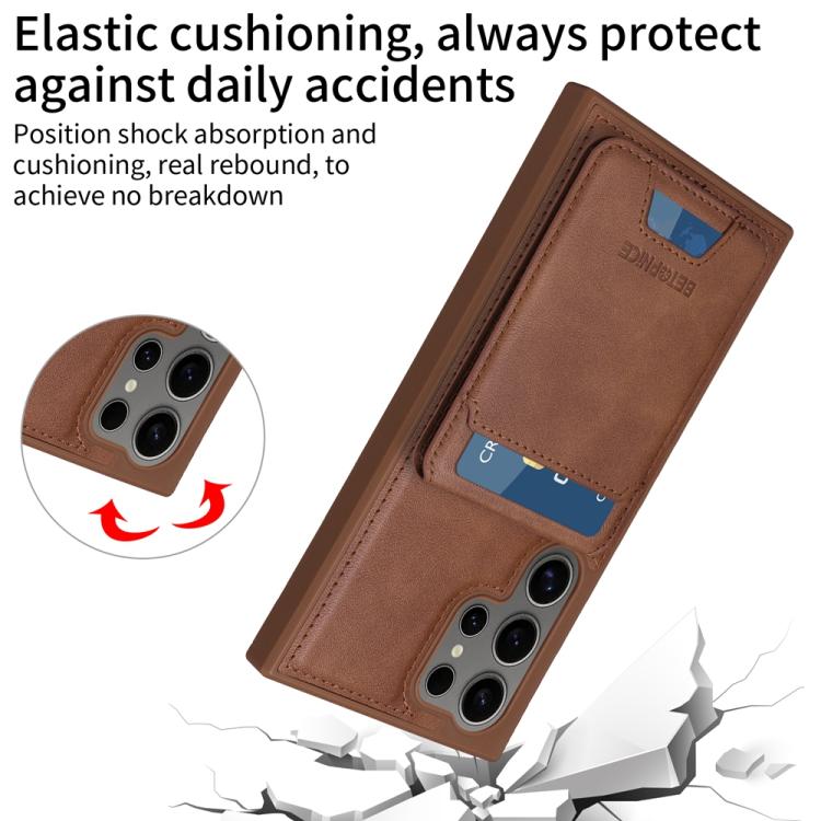 For Samsung Galaxy S24 Ultra 5G BETOPNICE Vertical Flip Detachable MagSafe Wallet Phone Case(Brown) by BETOPNICE