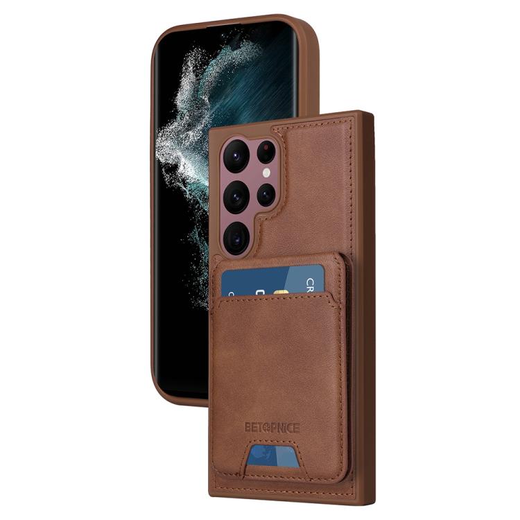 For Samsung Galaxy S22 Ultra 5G BETOPNICE Vertical Flip Detachable MagSafe Wallet Phone Case(Brown) by BETOPNICE