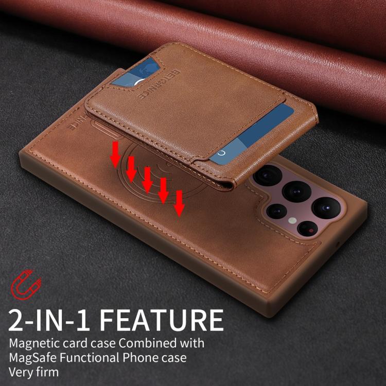 For Samsung Galaxy S22 Ultra 5G BETOPNICE Vertical Flip Detachable MagSafe Wallet Phone Case(Brown) by BETOPNICE