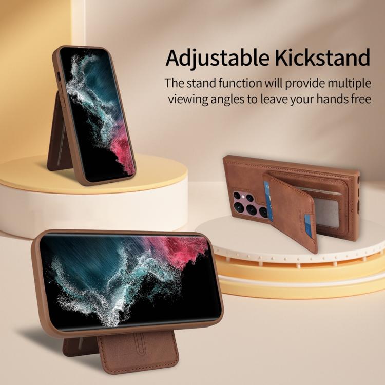 For Samsung Galaxy S22 Ultra 5G BETOPNICE Vertical Flip Detachable MagSafe Wallet Phone Case(Brown) by BETOPNICE