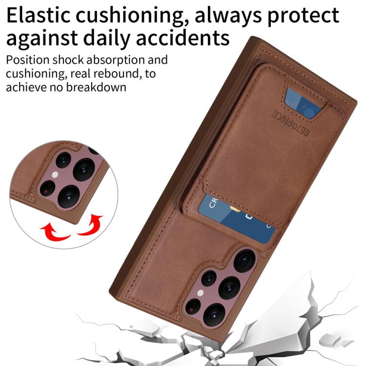 For Samsung Galaxy S22 Ultra 5G BETOPNICE Vertical Flip Detachable MagSafe Wallet Phone Case(Brown) by BETOPNICE