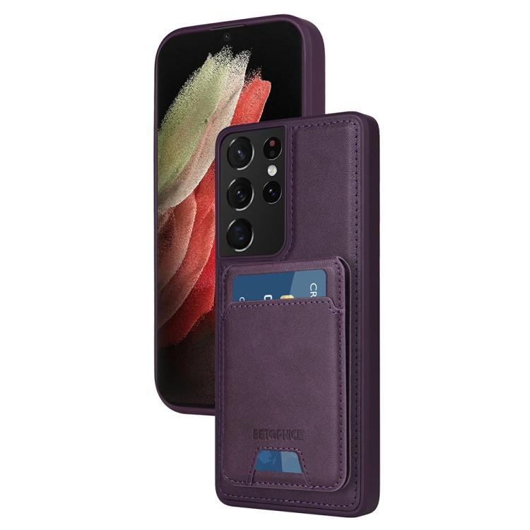 For Samsung Galaxy S21 Ultra 5G BETOPNICE Vertical Flip Detachable MagSafe Wallet Phone Case(Purple) by BETOPNICE