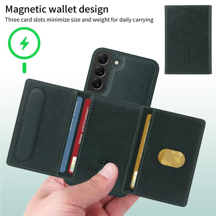 For Samsung Galaxy S22+ 5G BETOPNICE Horizontal Flip Detachable MagSafe Wallet Phone Case(Green) by BETOPNICE