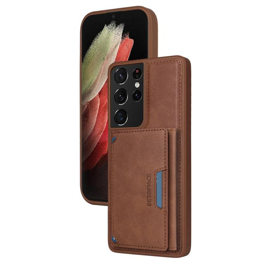 For Samsung Galaxy S21 Ultra 5G BETOPNICE Horizontal Flip Detachable MagSafe Wallet Phone Case(Brown) by BETOPNICE