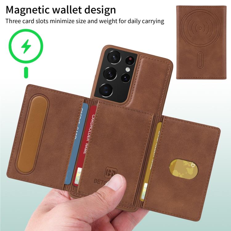 For Samsung Galaxy S21 Ultra 5G BETOPNICE Horizontal Flip Detachable MagSafe Wallet Phone Case(Brown) by BETOPNICE