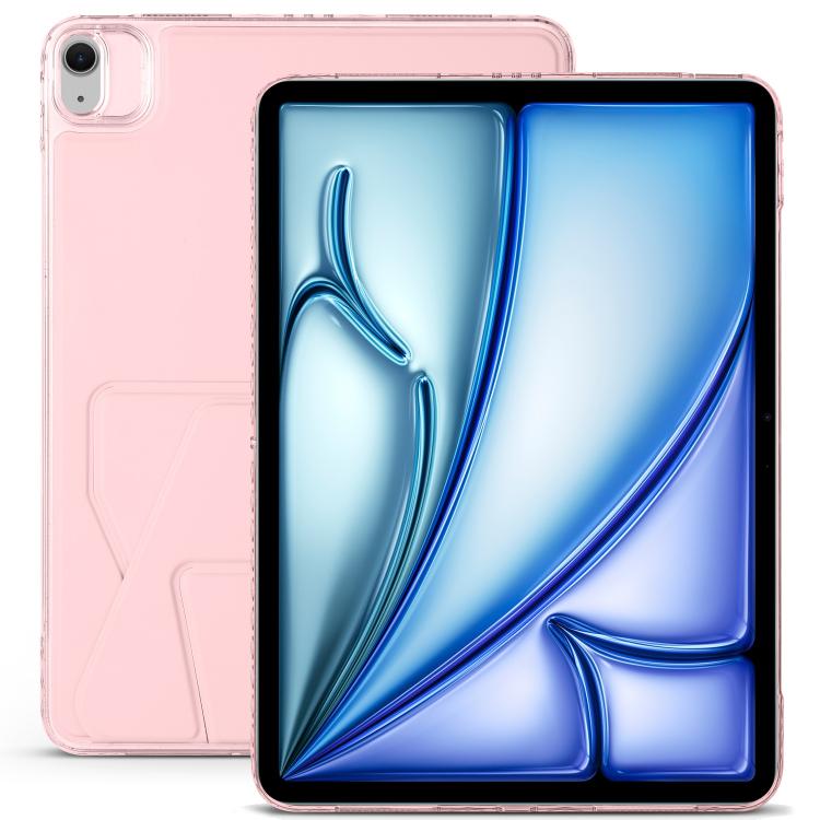For iPad Air 13 2024 / 2025 Folding Magnetic Holder Acrylic Leather Back Tablet Case(Pink) by bashfashion