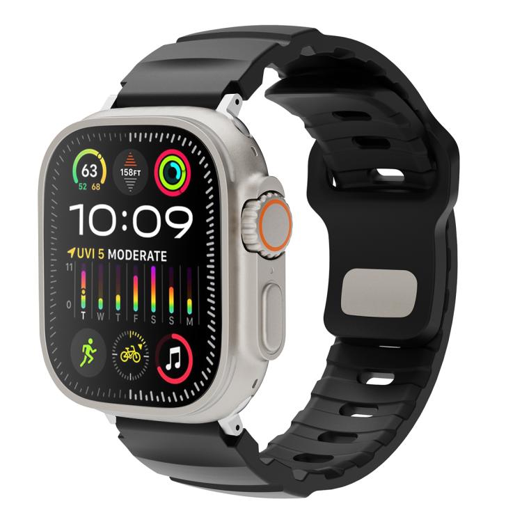 For Apple Watch 42mm / 41mm / 40mm / 38mm Solid Color Reverse Buckle Fluororubber Watch Band(Black) by bashfashion
