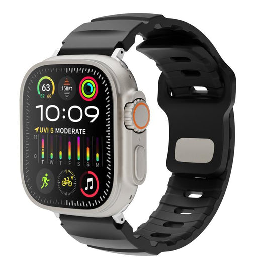 For Apple Watch 42mm / 41mm / 40mm / 38mm Solid Color Reverse Buckle Fluororubber Watch Band(Black) by bashfashion